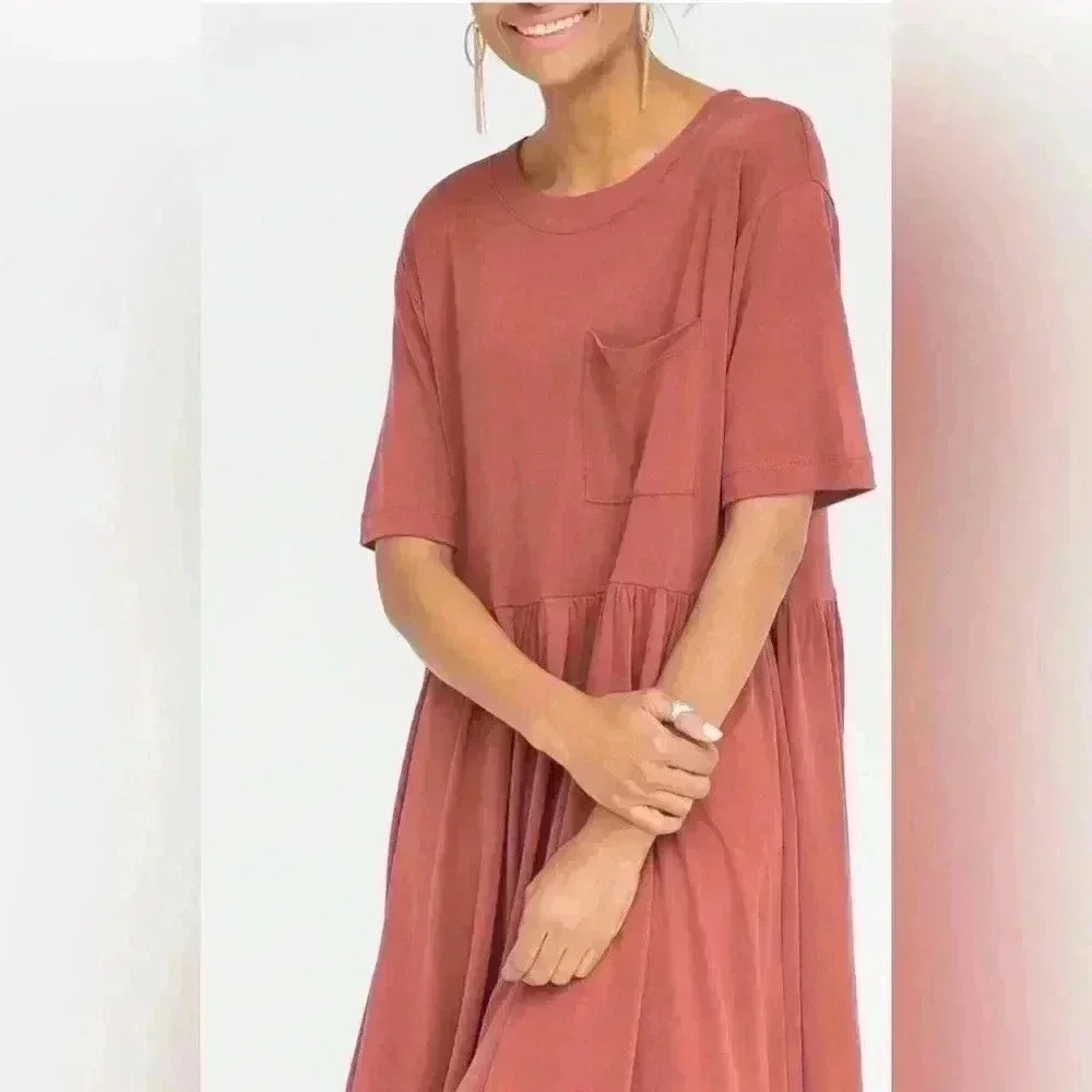 Women’s Burgundy Impressions Short Sleeved Tunic Dress Size Medium